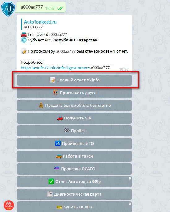 Полный отчет человека по номерному знаку его автомобиля в AVinfo